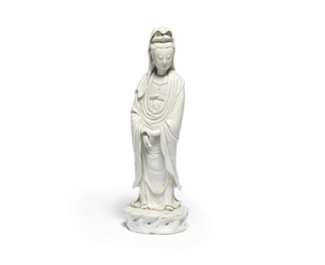 A BLANC-DE-CHINE FIGURE OF GUANYINImpressed Huijiang Shanren seal mark, 17th centuryThe deity finely modelled standing, drape