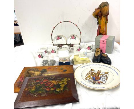 Selection of miscellaneous includes wooden items, chalk figure, tuskan tea service etc 