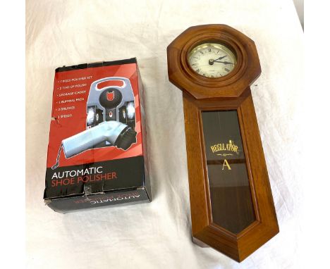 Boxed shoe polishes and a Regulator clock 