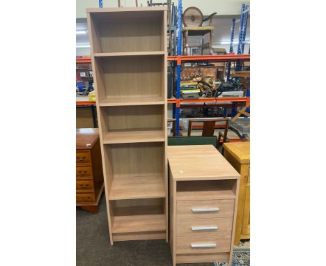 4 Shelf beech bookcase measures approx 71" tall 19.5" wide 13" depth Beech 1 door cupboard measures approx 29.5" tall by 17.5