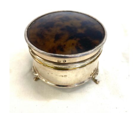 Silver hallmarked trinket box with tortoiseshell lid 