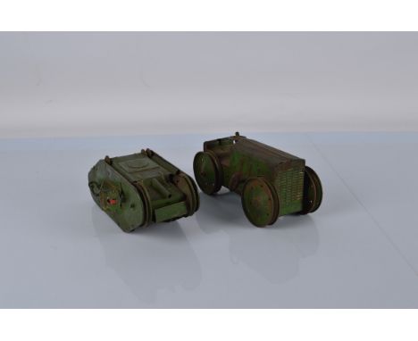 A 1930s Louis Marx tinplate tank, together with a tinplate Tri-Ang tractor No. 2 (2)
