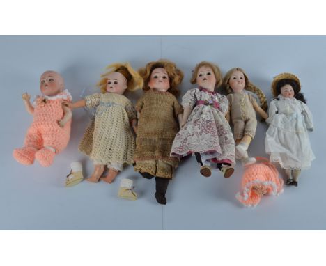 A collection of six German bisque head baby and child dolls, all of similar size, various makers to include Goebel, Heubach e