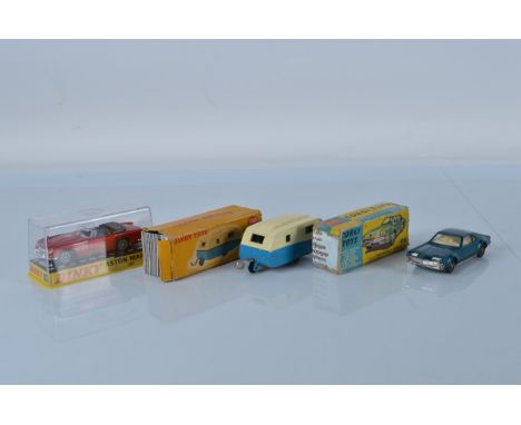 Dinky Toys Atlas Edition 110 Aston Martin DB5, with plastic case. Together with a boxed Dinky Toys 190 Caravan and Corgi Toys