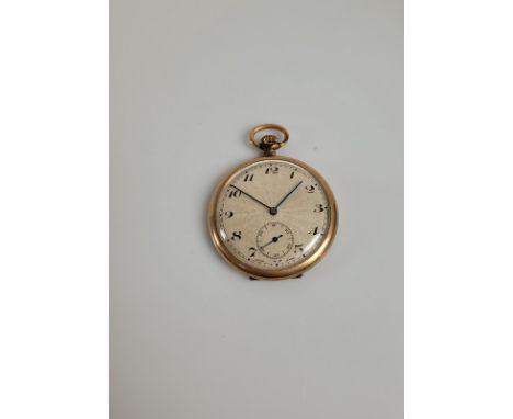 An Art Deco rolled gold open faced gentleman's fob watch, with Swiss movement, engine turned silvered dial, seconds subsidiar