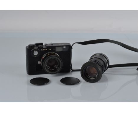 A Leica CL 35mm camera, serial number 1321339 with Leitz Wetzlar Summicron-C 1:2/40 lens 2592143 and a Leitz Wetzlar Elmar-C 