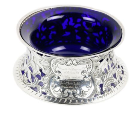 A fine quality late 19th Century Irish Dish Ring, Charles Lamb of Dublin, 1897, decorated with animals, figures, birds and bu