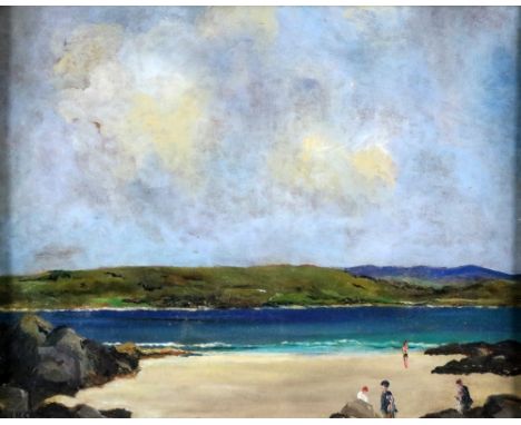 James Humbert Craig, RHA, RUA (1877-1944) "Beach Scene, West of Ireland (possibly Donegal), Seascape with Figures in foregrou