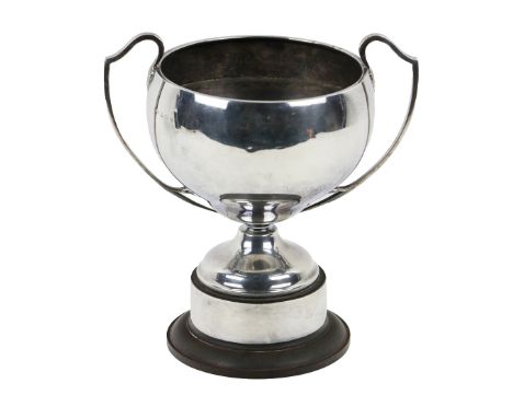 An English silver two handled Trophy, by James Fenton, Birmingham 1938, approx. 28.5cms (11 1/4") high, on an attached ebonis
