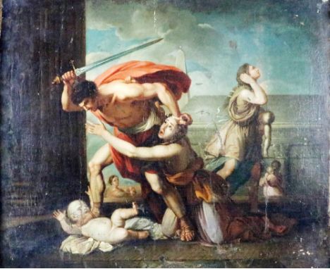 18th Century School &nbsp; “The Massacre of the Innocents”, (copy of original by Nicolas Poussin), O.O.C., c.1850, approx. 64