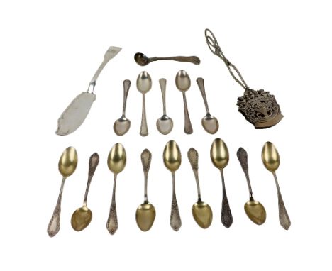 Silverware: A Victorian period Continental silver Cake Tray, Server, decorated with floral piece design; a silver Fish Knife,