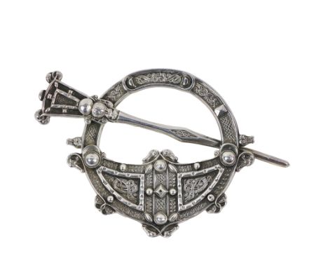 An attractive large Irish silver 'Tara Brooch' Replica by Hopkins &amp; Hopkins, Dublin 1914, decorated with various Celtic m