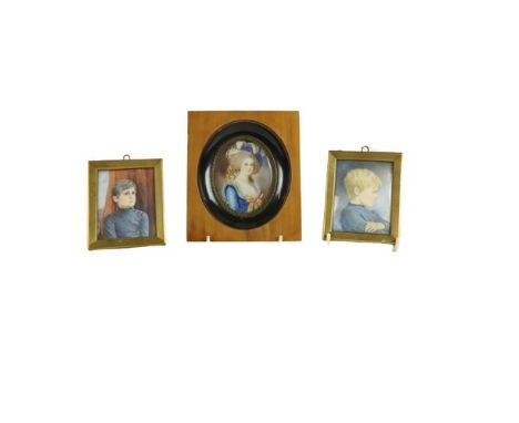 Early 20th Century  Miniature Portrait, depicting 'Young Boy with arms folded,' and its companion, 'Similar Boy in Polo Neck,