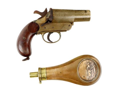A 19th Century Flair Gun, by Cogswell and Harrison, stamped and with number '51979' mahogany handle; together with a brass po