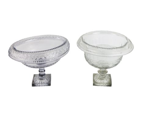 A very good early Waterford cutglass oval shaped Fruit Bowl, with turned down lip on a square lemon squeeze base and a large 