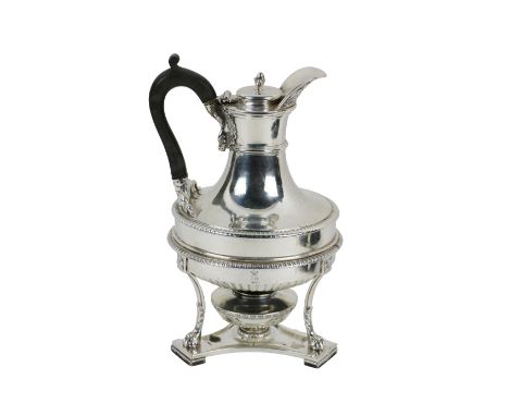 A fine quality Georgian period English silver Kettle, on stand, by Paul Storr, London 1810, the hinged top with acorn finial 