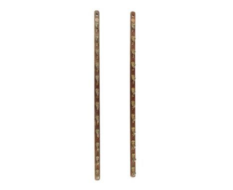 Two Fishing Rod upright Shop Display oak Holders, by R.L. Winston Rod Co, 1919, with brass hooks. (2)