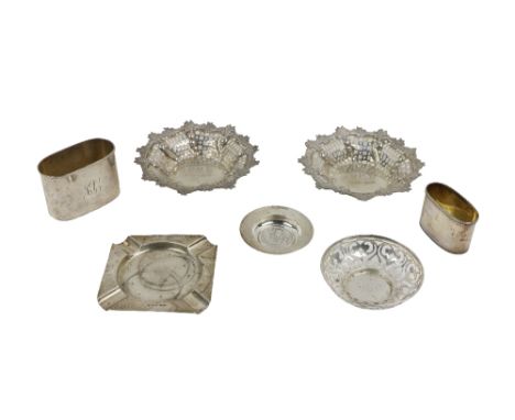 Silverware: A pair of attractive English silver pierced decorated Dishes, each with monogram and date 'H.H.S. - 1846-1896,' h