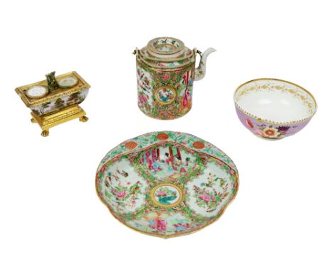 A very good shaped 19th Century Chinese Dish, in the Cantonese style, with figures in interiors, flowers etc; a similar large