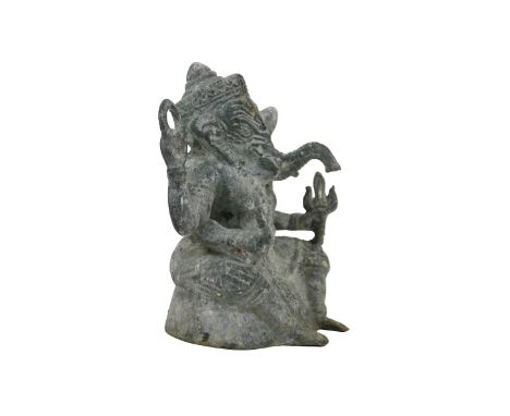 An early antique bronze "Ganesha" seated meditation four hand Hindu Ganapati Sculpture, (worn), approx. 13cms (5") high. (1)