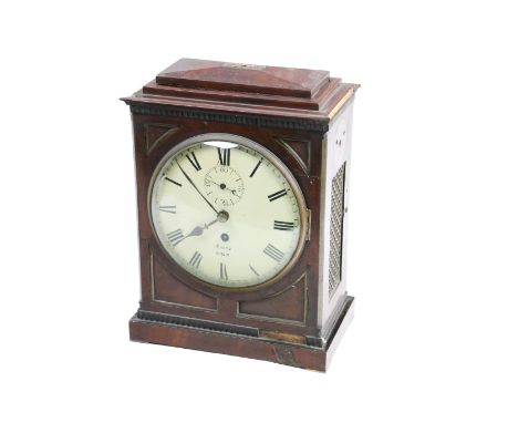A late Regency mahogany cased Irish Bracket Clock, the circular painted dial with Roman numerals,&nbsp;Signed "Sharp, Dublin,