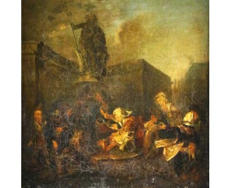 William Hogarth (Attributed.) (1697-1764) “Market Scenes,” &nbsp;O.O.C.,&nbsp; (a pair) c 1775, each approx. 36cms x 36cms (1