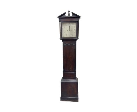 An Irish Georgian period mahogany cased Grandfather Clock, the break neck cornice with central urn over a glazed door with fr