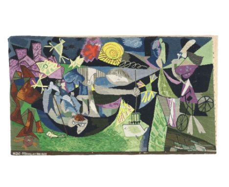 After Pablo Picasso, Spanish (1881-1973)  "Night Fishing at Antibes," woven tapestry abstract approx. 49cms x 124cms (28" x 7