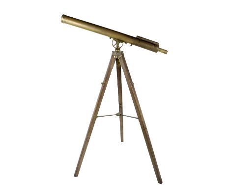 A 19th Century English Harbourmaster brass Telescope, by Schmalcalder, 399 Strand, London (stamped) on original wooden foldin