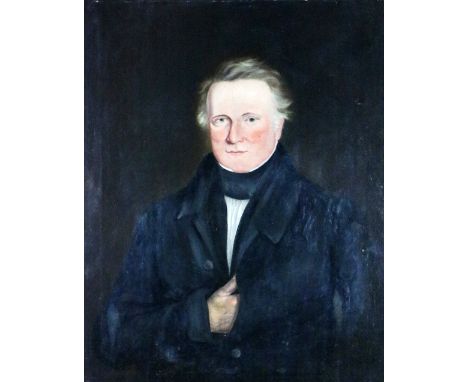 19th Century Irish School "Portrait of a Gentleman with grey hair, black scarf and overcoat," approx. 86cms x 71cms (34" x 28