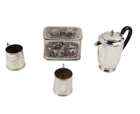 A large rectangular Tea Caddy, c. 1880, with plain sides and double wire border, having an electroform panel to the front and