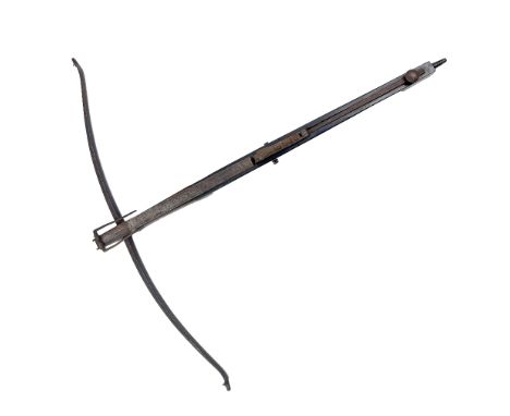 A European ebonised and steel&nbsp; Crossbow, late 1700's, with spring mechanism, as a weapon, w.a.f. (1)