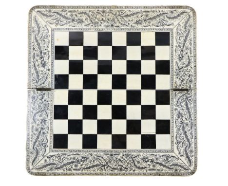 A late 18th Century / early 19th Century&nbsp;Vizagapatam inlaid folding Chess Board, decorated with leaf design border, appr