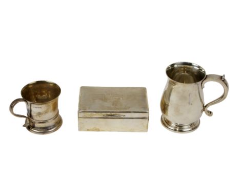 Silverware: A lift top English silver Cigar Box, London 1930, by T.P., engraved on top 'C.P., H.B. Golf Meeting 1932' togethe