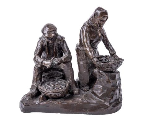 James MacIntyre, RUA (1926-2015)  "Cutting Seed Potatoes," bronze, approx. 21cms (8 1/4") high x 23cms (9") wide,&nbsp;signed