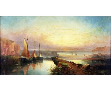 Follower of Richard Parkes Bonington (1802-1828)&nbsp; “Coastal Scene with Fishing Vessels,” O.O.C., c. 1830, Signed with ini