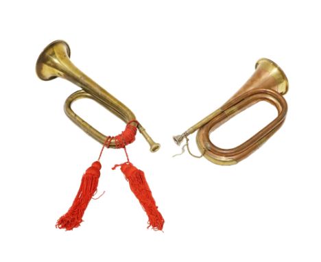 A brass and copper Bugle, and another brass Bugle. (2)