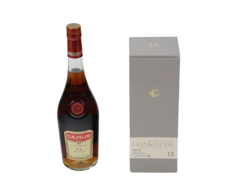 Scotch Whisky &amp; Cognac: A bottle of Glenkinchie single malt Scotch Whiskey, 12 years (70cl) in presentation box; and a bo