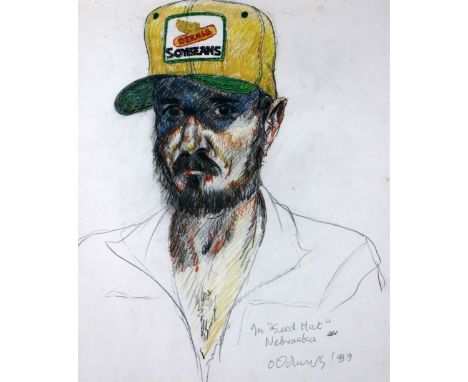 Eamonn O'Doherty, Irish (1939-2011) "In Seed Hat, Nebraska," pencil drawing and crayon,&nbsp;Signed&nbsp; and dated, approx. 