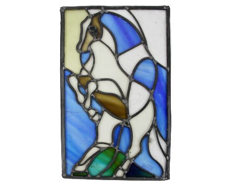 A small modern stained glass Panel, depicting a horse's head, 49cms x 29cms (19 1/2" x 11 1/2). (1)