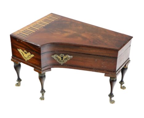 A fine quality Regency French Palais Royale Novelty Musical Necessaire, in the form of a mahogany grand Piano with ornate gil