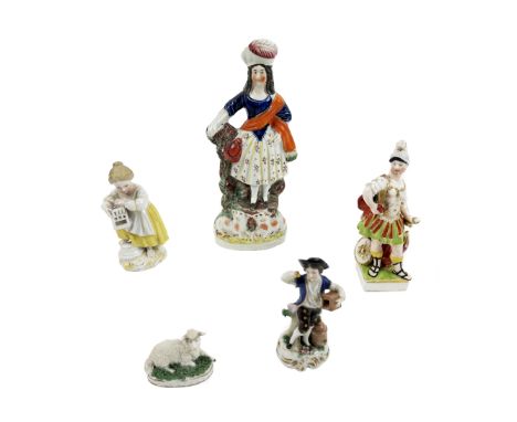 A collection of English and Continental porcelain Figures, including Augustus Rex Figure of young Girl with cage, an 18th Cen