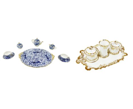 A very attractive blue and white 11 piece Crown Derby Cabaret Set, decorated with flowers and exotic birds; also an attractiv