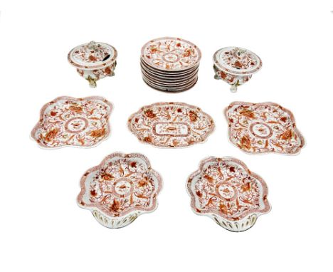 A collection of approx. 18 pieces of Victorian Worcester with rust coloured floral decoration Plates, shaped dishes and three