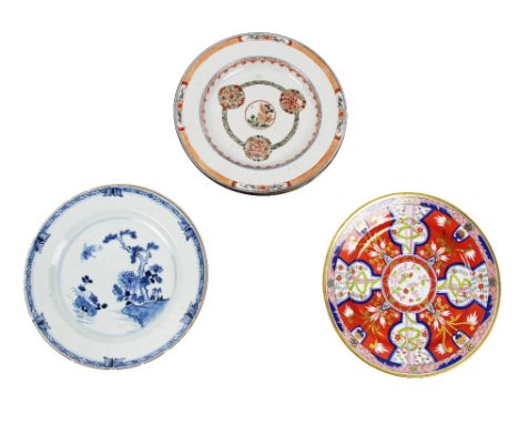 A set of 4, 19th Century Chinese porcelain Plates, a pair of ditto with rust ground and blue and gilt decoration, and a pair 