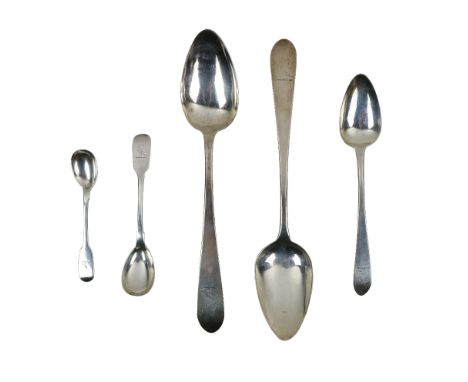A pair of Irish crested silver Serving Spoons, Hodson Family, by Samuel Neville, Dublin, c. 1827 (marks worn); together with 