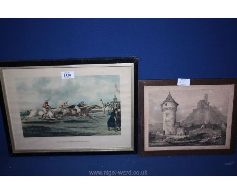 A racing Print and Print by Prout (lacking glass).