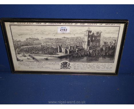 A framed Print of Chepstow castle in 1732.
