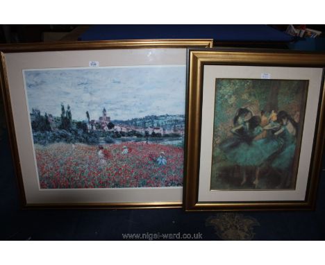 A framed limited edition Print entitled 'Blue Dancers' after Degas; no. 864/950, certificate of provenance verso. Along with 