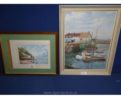 A framed Laugharne Print and a framed painting of Porlock Weir